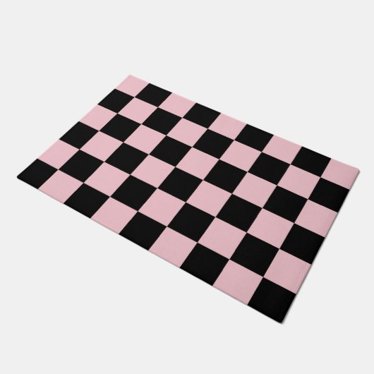 Roze zwarte Retro Checkerboard Pattern Deurmat (Schuin)