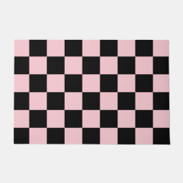 Roze zwarte Retro Checkerboard Pattern Deurmat