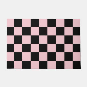 Roze zwarte Retro Checkerboard Pattern Deurmat