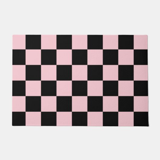 Roze zwarte Retro Checkerboard Pattern Deurmat (Voorkant)