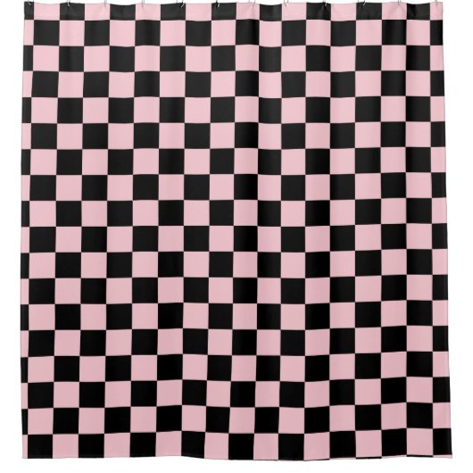 Roze zwarte Retro Checkerboard Pattern Douchegordijn (Voorkant)