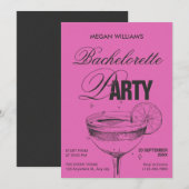 Roze zwarte retro cocktail vrijgezellenfeest kaart (Voorkant / Achterkant)