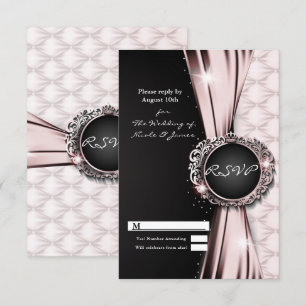 Roze zwarte ribbon Glam Luxury Wedding RSVP Antwoo Kaart