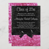 Roze zwarte rode Afstuderen-uitnodiging met spaarp Kaart (Voorkant / Achterkant)