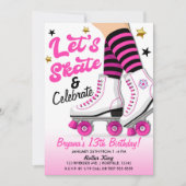 Roze & Zwarte Roller Skate Schaats Verjaardagsfees Kaart (Voorkant)