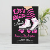 Roze & Zwarte Roller Skate Schaats Verjaardagsfees Kaart (Staand voorkant)