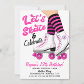 Roze & Zwarte Roller Skate Schaats Verjaardagsfees Kaart (Voorkant)