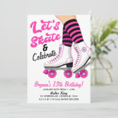 Roze & Zwarte Roller Skate Schaats Verjaardagsfees Kaart (Staand voorkant)