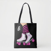 Roze & Zwarte Roller Skate Schaatsen Tote Bag (Voorkant)