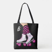 Roze & Zwarte Roller Skate Schaatsen Tote Bag (Achterkant)