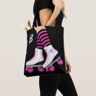 Roze & Zwarte Roller Skate Schaatsen Tote Bag