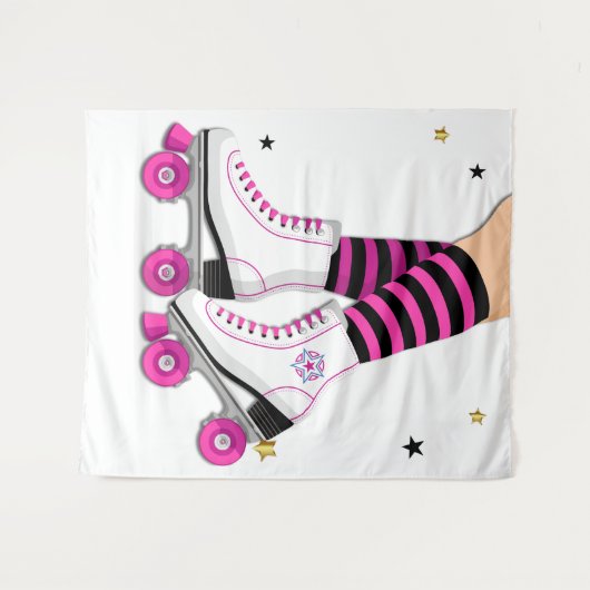 Roze & Zwarte Roller Skate Schaatsen Wandkleed (Voorkant (horizontaal))