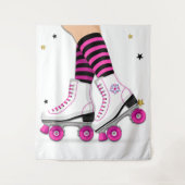 Roze & Zwarte Roller Skate Schaatsen Wandkleed (Voorkant)