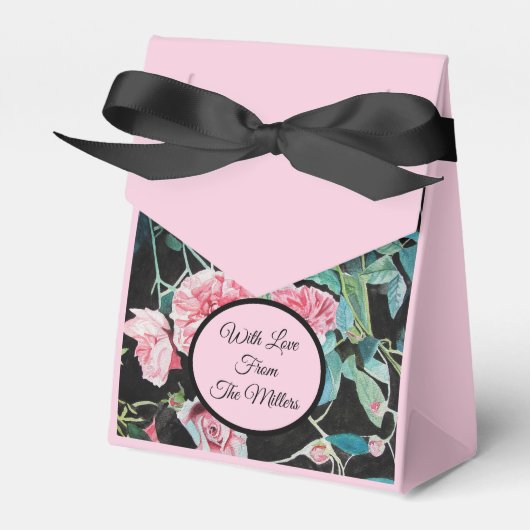 Roze zwarte Roos Floral Weddenschap Cake Favor Box Bedankdoosjes (Voorkant Zijde)