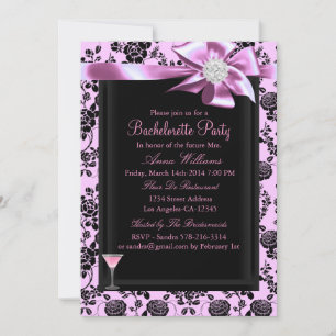 Roze & Zwarte Roos Uitnodiging voor Bachelorette F