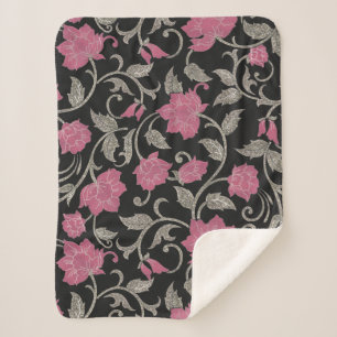 Roze zwarte roze groene glitter florale illustrati sherpa deken