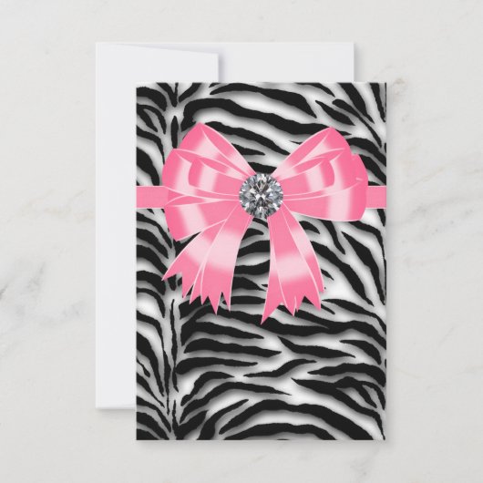 Roze zwarte roze Zebra RSVP-Sjabloon RSVP Kaartje (Voorkant)