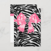 Roze zwarte roze Zebra RSVP-Sjabloon RSVP Kaartje (Voorkant / Achterkant)