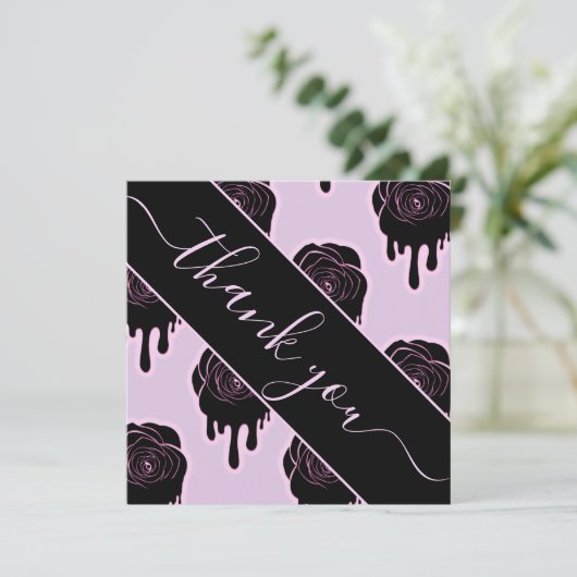 Roze Zwarte Rozen Drip Druppelende Halloween Dank  Kaart (Staand voorkant)