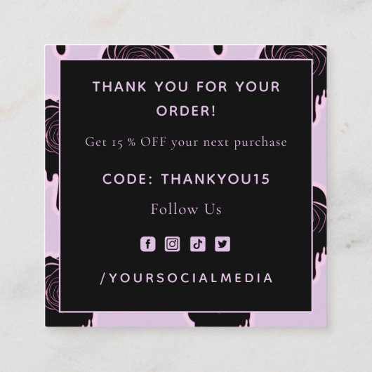 Roze zwarte Rozen druppelen Halloween Hartelijk da Vierkante Visitekaartje (Achterkant)