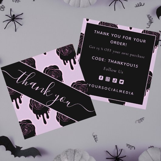 Roze zwarte Rozen druppelen Halloween Hartelijk da Vierkante Visitekaartje