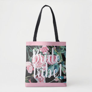 Roze zwarte Rozen Floral Weddenschap Bride Tribe B Tote Bag