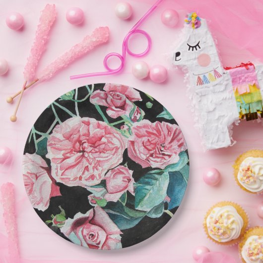 Roze zwarte Rozen Florence Bord van papier (Feest)
