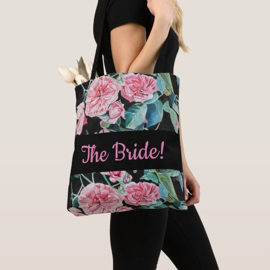 Roze zwarte Rozen roos Bride Wedding Bride Canvas  Tote Bag (Dichtbij)