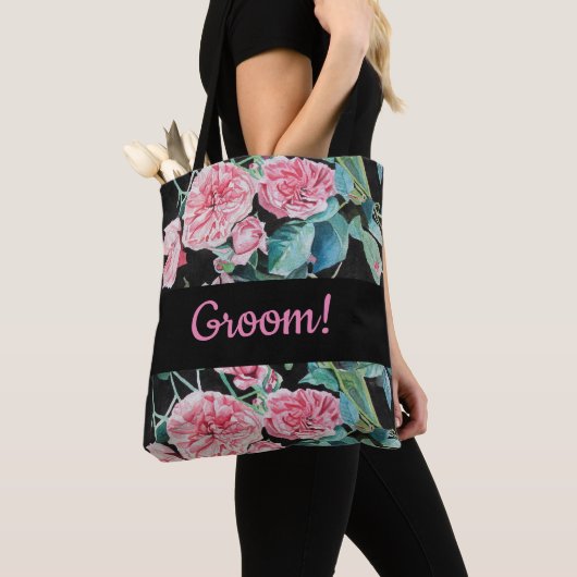 Roze zwarte Rozen Roos Groom bruiloft Man Canvas t Tote Bag (Dichtbij)