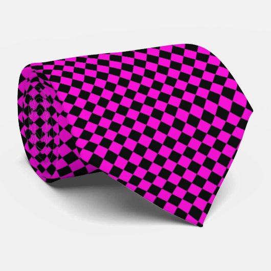 Roze Zwarte Ruitpatroon Stropdas (Opgerold)
