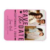 Roze & Zwarte Save the Date 2 Foto Bruiloft Magneet (Horizontaal)