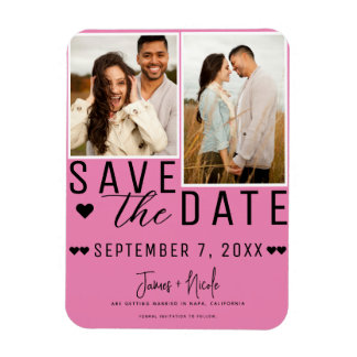 Roze & Zwarte Save the Date 2 Foto Bruiloft Magneet