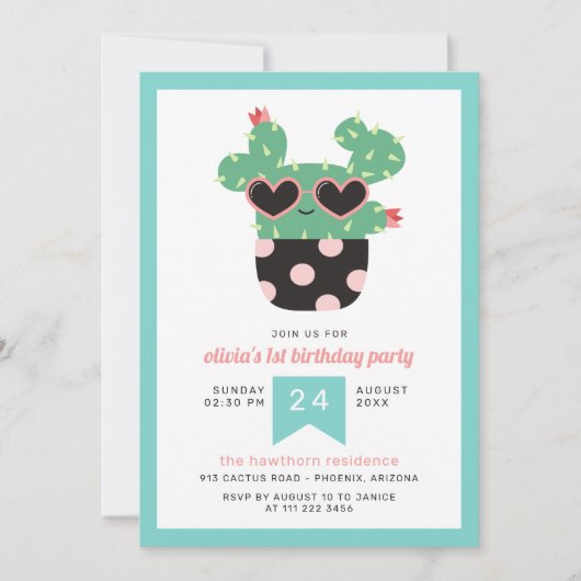 Roze Zwarte Schattigee Cactus Verjaardagsfeest Kaart (Voorkant)