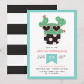 Roze Zwarte Schattigee Cactus Verjaardagsfeest Kaart (Voorkant / Achterkant)