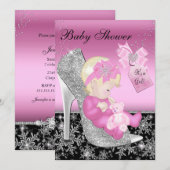 Roze Zwarte Schoen & Sneeuwvlok Meisje Baby Shower Kaart (Voorkant / Achterkant)
