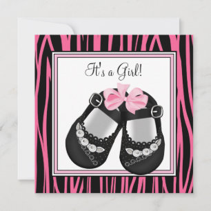 Roze Zwarte Schoenen Heet Roze Zebra Baby Shower Kaart
