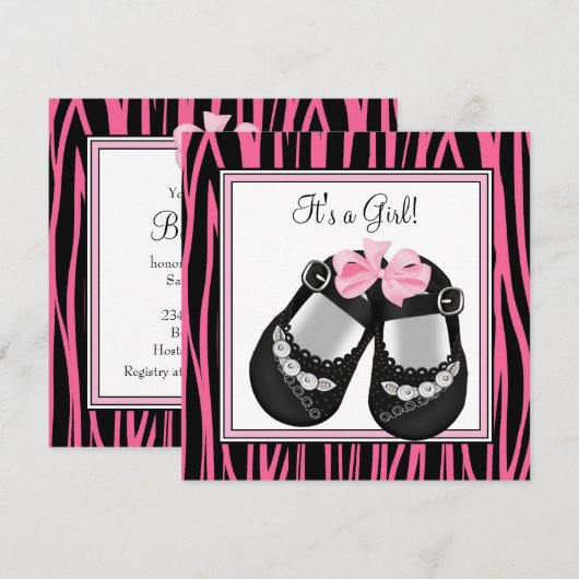 Roze Zwarte Schoenen Hot Roze Zebra Baby shower Kaart (Voorkant / Achterkant)