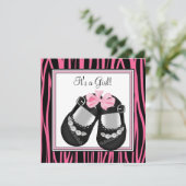 Roze Zwarte Schoenen Hot Roze Zebra Baby shower Kaart (Staand voorkant)