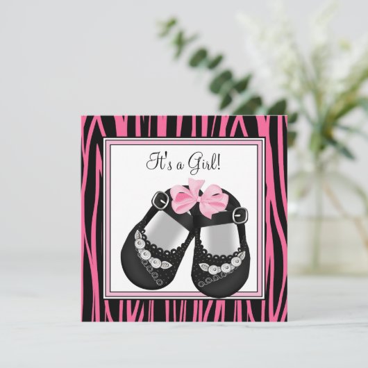 Roze Zwarte Schoenen Hot Roze Zebra Baby shower Kaart (Staand voorkant)