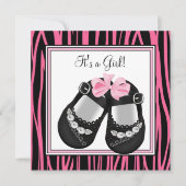 Roze Zwarte Schoenen Hot Roze Zebra Baby shower Kaart (Voorkant)