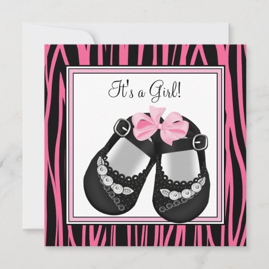 Roze Zwarte Schoenen Hot Roze Zebra Baby shower Kaart (Voorkant)