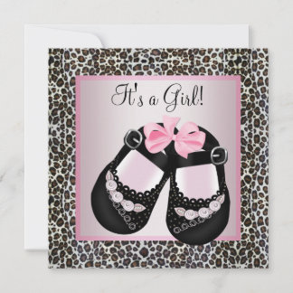 Roze Zwarte Schoenen Roze Luipaard Meisje Baby Sho Kaart