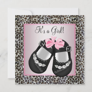 Roze Zwarte Schoenen Roze Luipaard Meisje Baby Sho Kaart