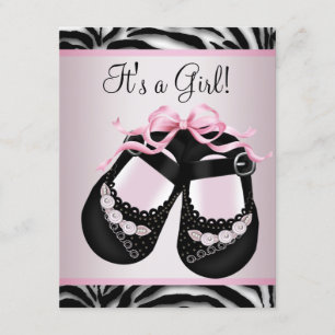 Roze zwarte schoenen Roze Zebra Baby shower Kaart