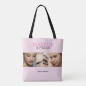 Roze Zwarte Script Foto Handvat Make-up Tote Bag (Achterkant)
