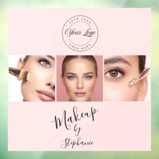 Roze Zwarte Script Jouw Logo 3 Foto Make-up Raamsticker (Vel 3)