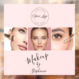Roze Zwarte Script Jouw Logo 3 Foto Make-up Raamsticker