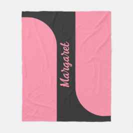 roze & zwarte script meisjesachtige monogram naam fleece deken