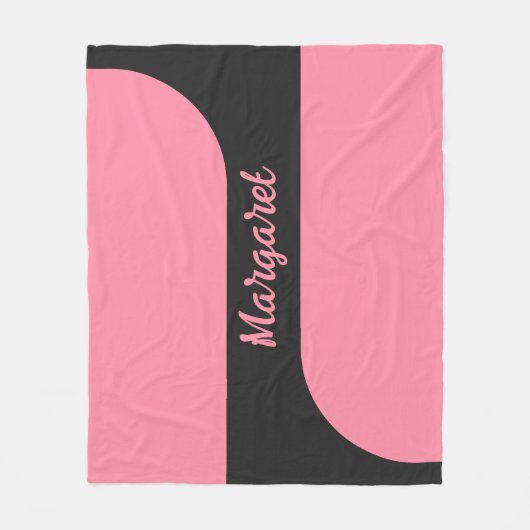 roze & zwarte script meisjesachtige monogram naam fleece deken (Voorkant)