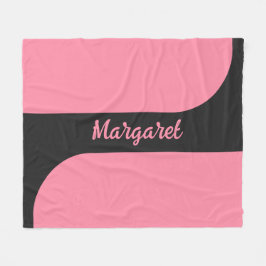 roze & zwarte script meisjesachtige monogram naam fleece deken